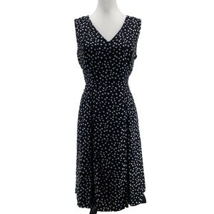 Anne Klein Dress Women's 10 Polka Dot Black Classic Fit‎ & Flare Rockabilly